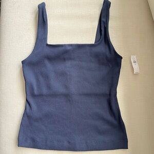 GapFit Blackout Ribbed Square Neck Tank Top in Indigo Blue